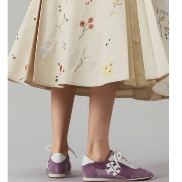 NWT Tory Burch Lilac Sneaker Suede Calf Leather Lace Up Fashion Shoes - Picture 5 of 7